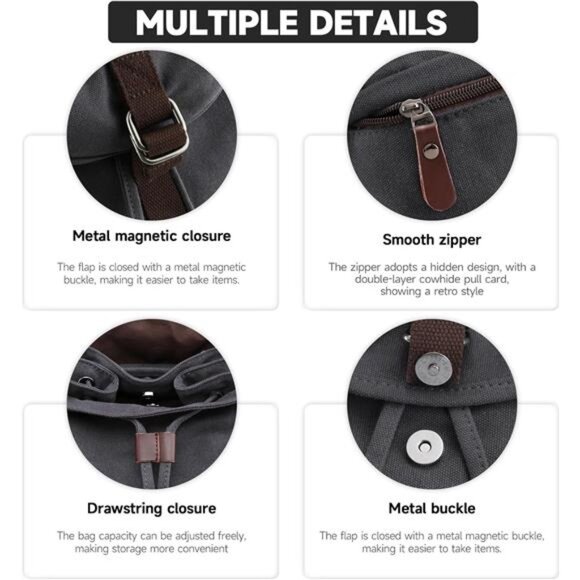 Canvas Backpack, Travel Backpacks Grey - Picture 5 of 7